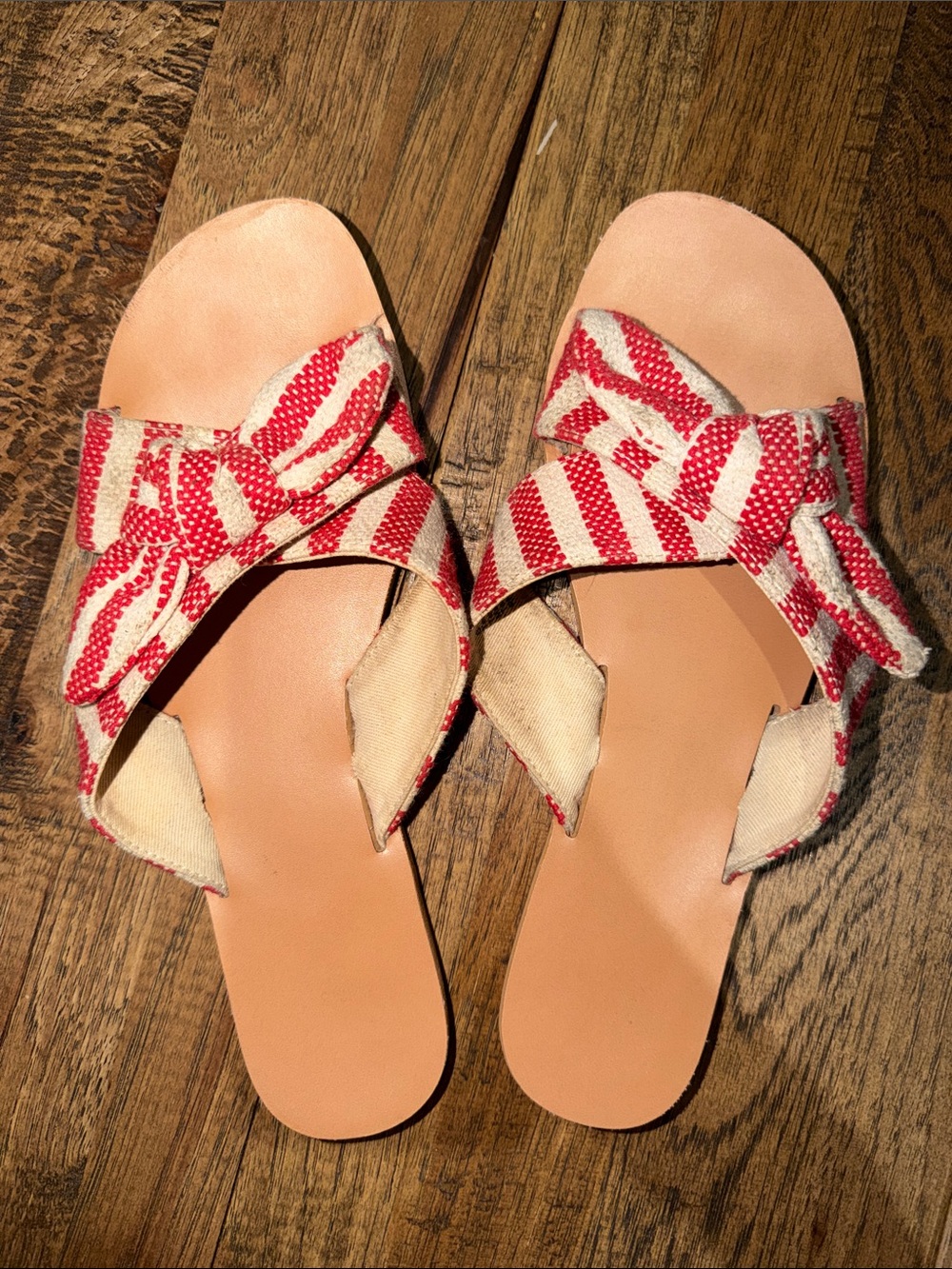 Target Red & Cream Striped Knot Slide Sandals - Women